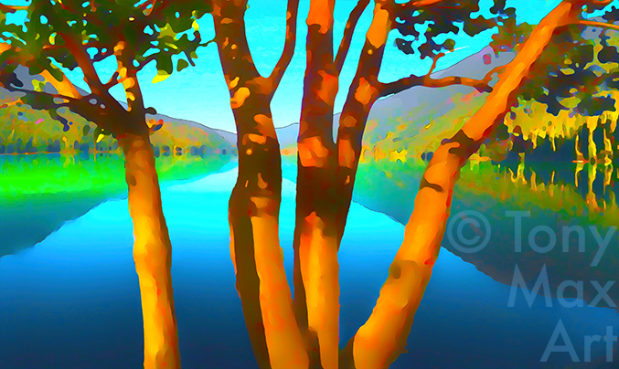 "Arbutus With Green Swath – Horizontal" - madrona trees art prints by artist Tony Max